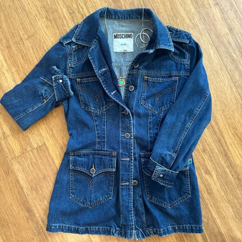Rare Authentic Vintage Thigh-length Moschino Jeans Denim Jacket 90s Western Boho